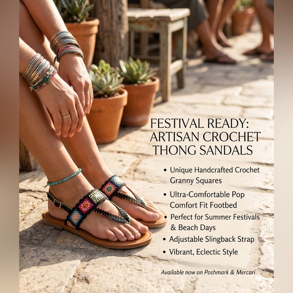 Artisan Crochet Thong Sandals - Multicolor Size 8.5 M